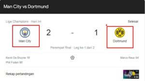 Hasil Perempat Final Liga Champions : Manchester City Vs Borussia Dortmund