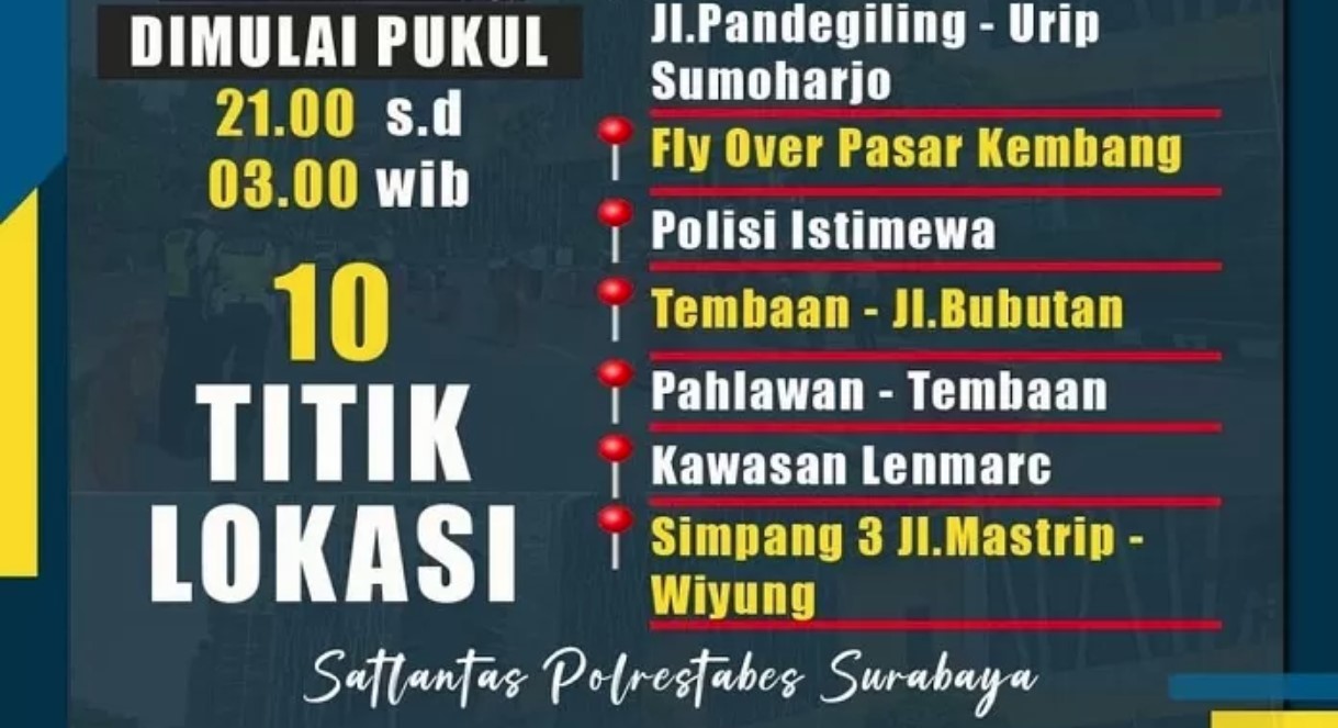 10 Titik Jalan di Surabaya Alami Rekayasa Lalu Lintas Jelang Malam Tahun Baru